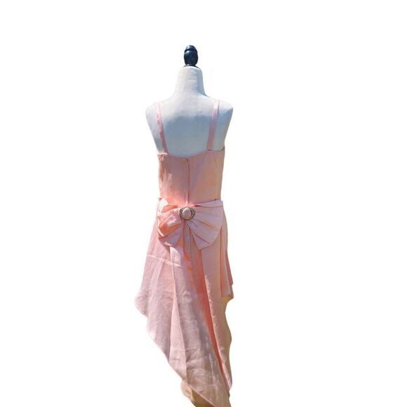 Vintage 80s does 40s peachy pink evening gown dress midi BOW detailed Rhinestone - Picture 9 of 11